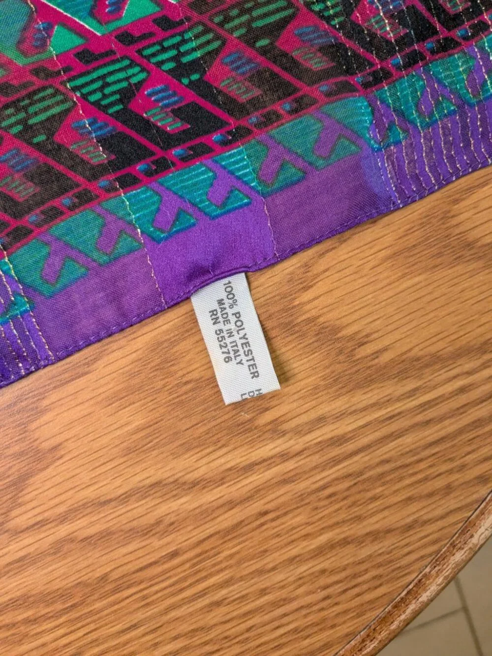 vintage 80s hair neck scarf purple green geometric Axcess Italy 30